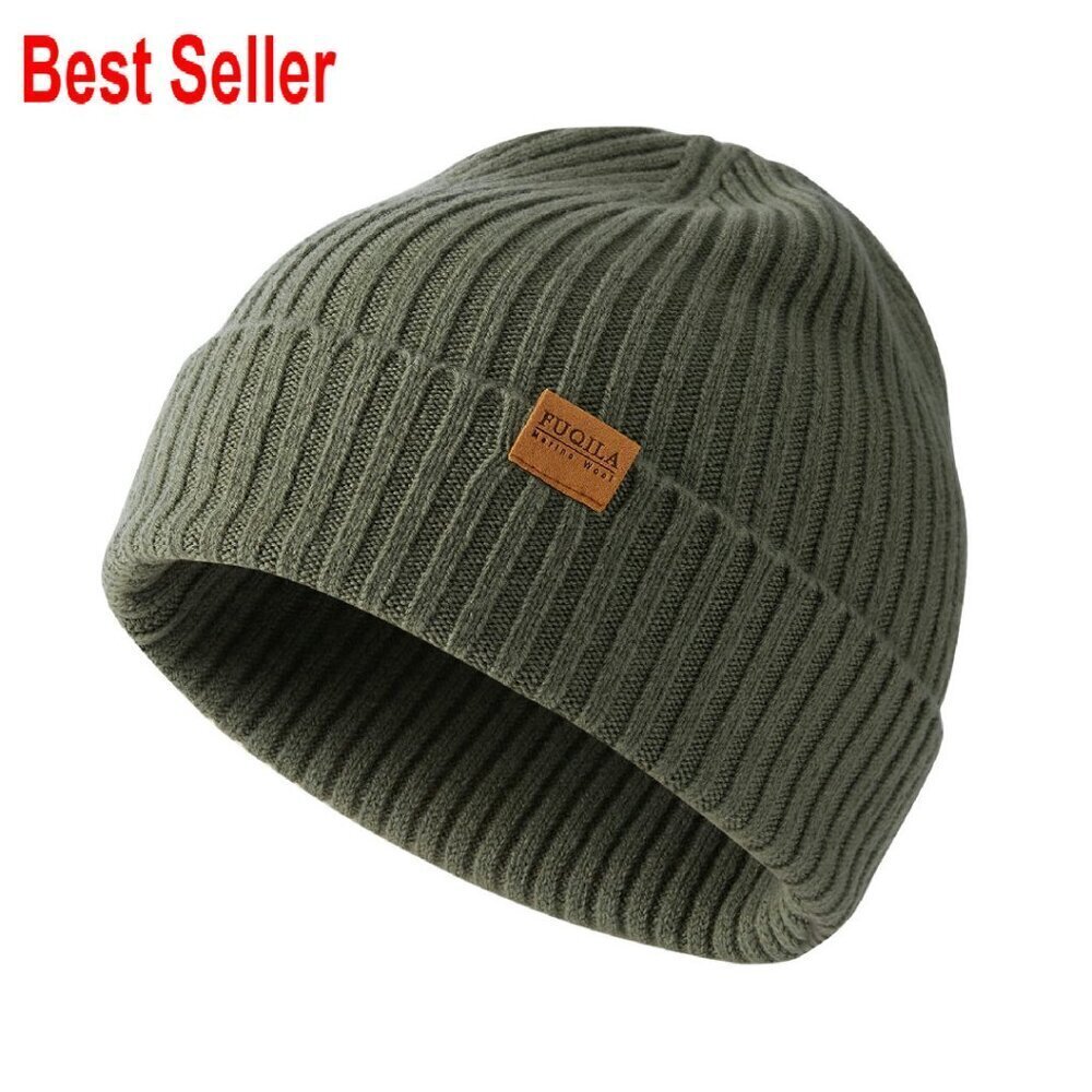 Merino Wool Cuff Beanie Unisex Warm Winter Cap Stretchy Knitted Cozy Chic